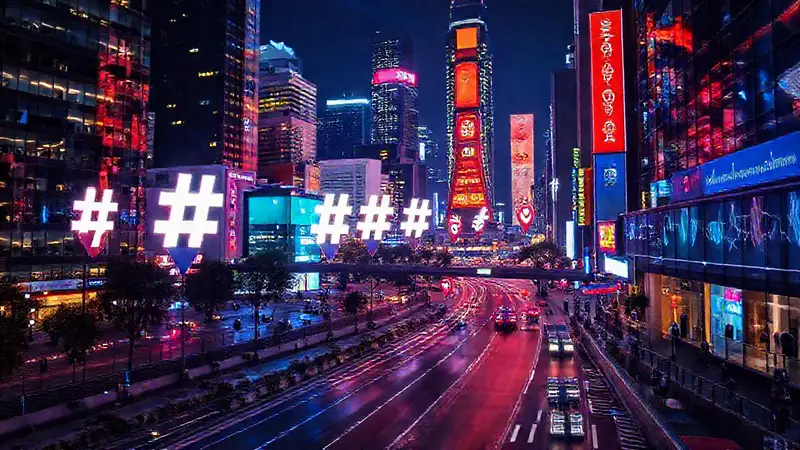 La ciudad nocturna digital brilla intensamente