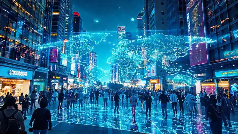 Ciudad futurista digitalmente vibrante y dinámica