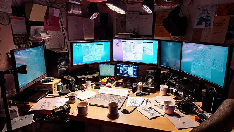 Un estudio vibrante y caótico profesional