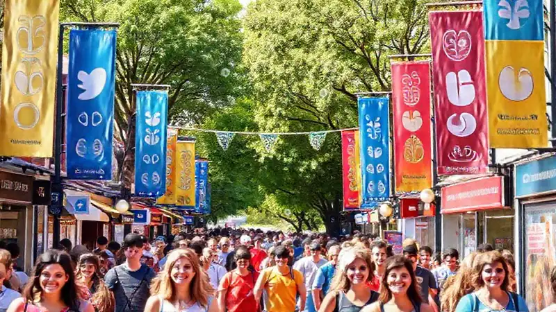 Plaza animada celebra una comunidad diversa