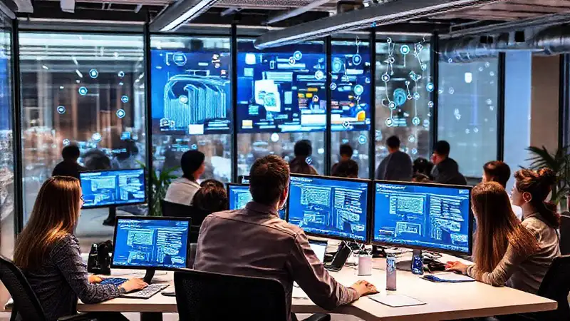 Oficina moderna: equipo colaborativo y dinámico