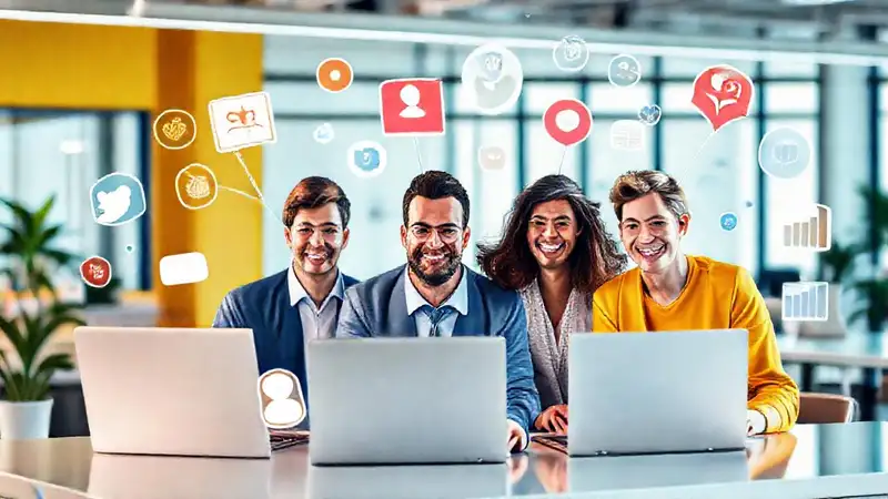 Equipo digital colabora con energía moderna