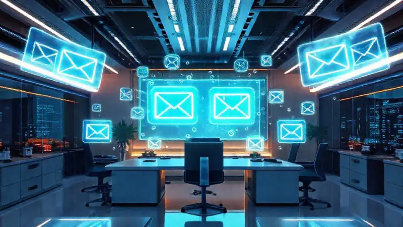 Un oficina futurista, tecnológicamente brillante y dinámica