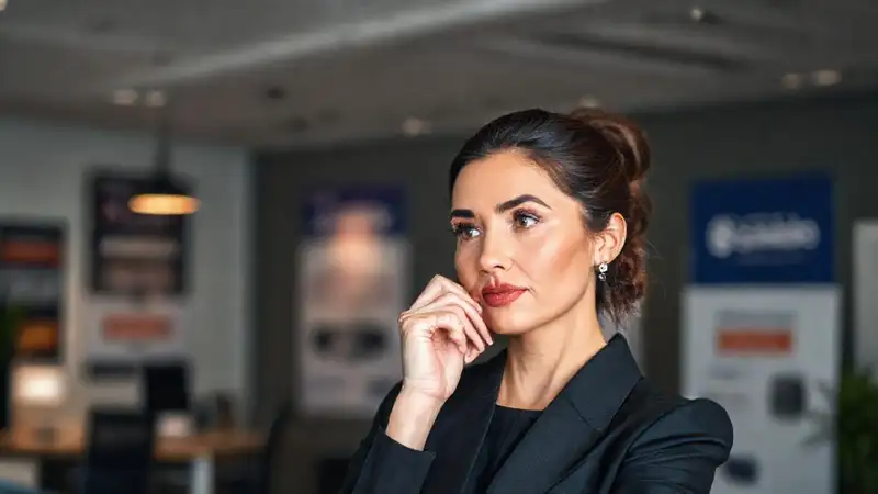 Mujer exitosa planifica con confianza