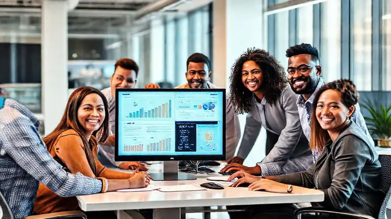 Equipo diverso trabaja en oficina moderna