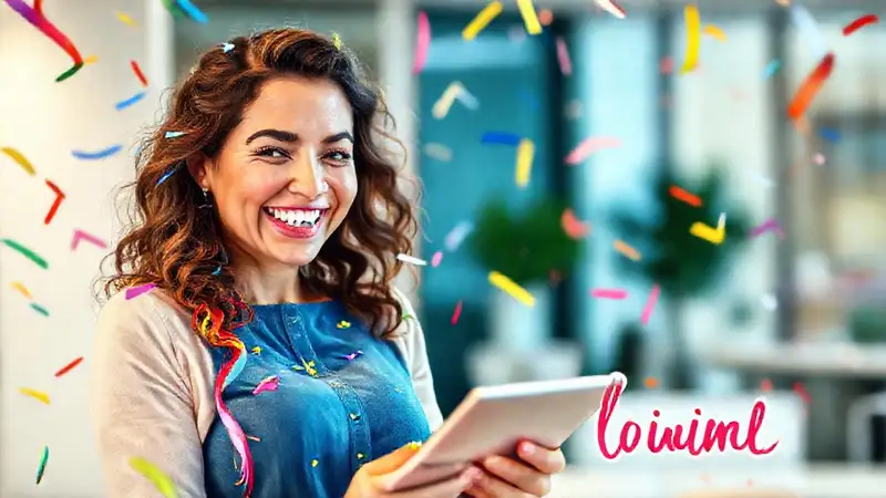 Una mujer feliz celebra un logro digital
