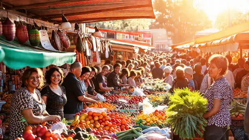 Un mercado local vibrante y soleado