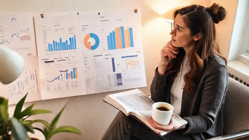 Mujer analítica encuentra claridad en su oficina