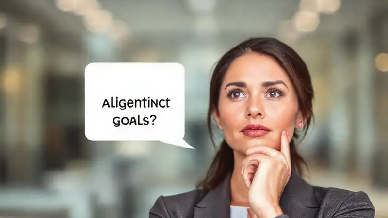 Mujer profesional visualiza metas estratégicas con calma