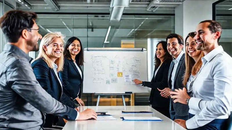 Equipo colaborativo planifica con energía positiva