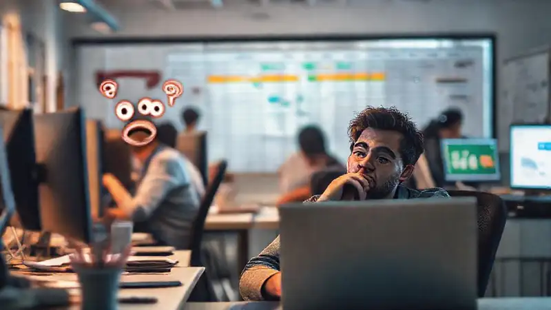 Oficina agitada, contraste entre trabajo y descanso