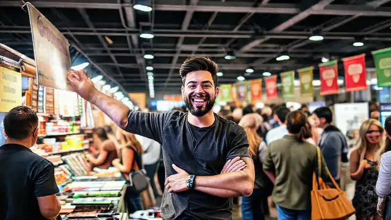 Emprendedor exitoso conecta en un ambiente vibrante