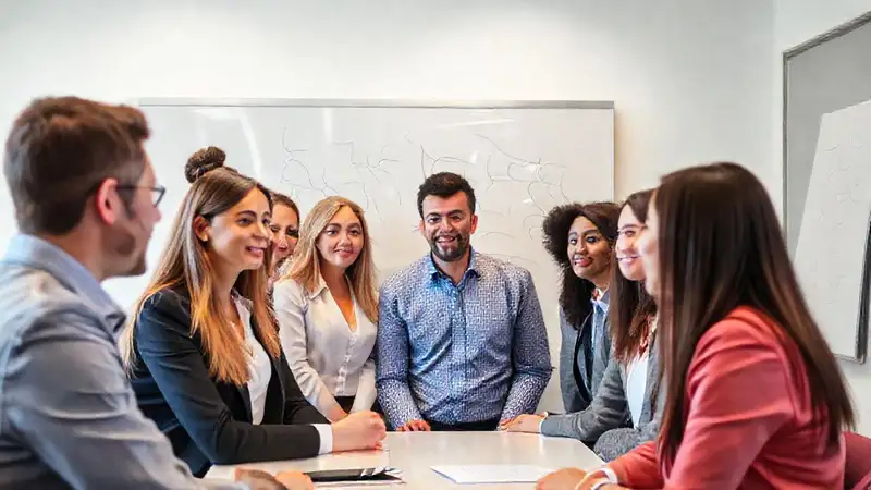 Profesionales discuten en un ambiente brillante