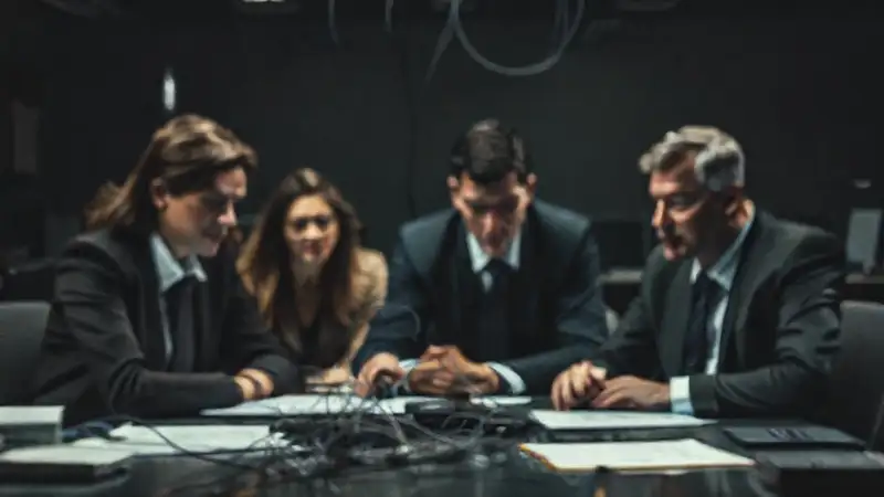 Una reunión de negocios tensa y caótica