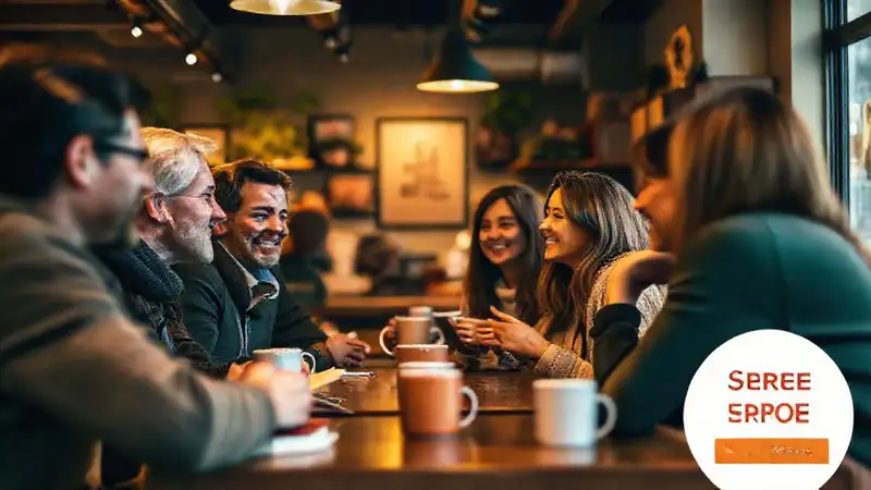 Café acogedor: gente conectando y sonriendo