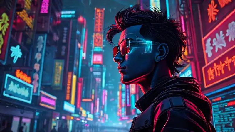 Ciudad cyberpunk digital, vibrante y compleja