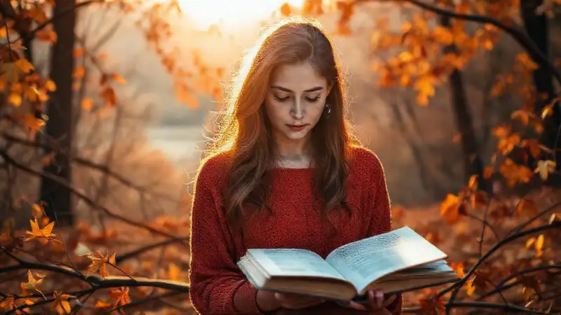 La mujer contempla la belleza otoñal