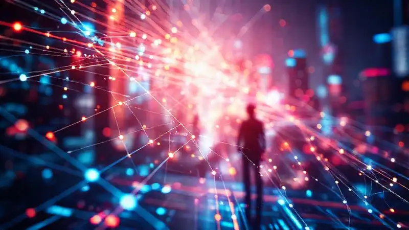 Una ciudad digital futurista holográfica brillante