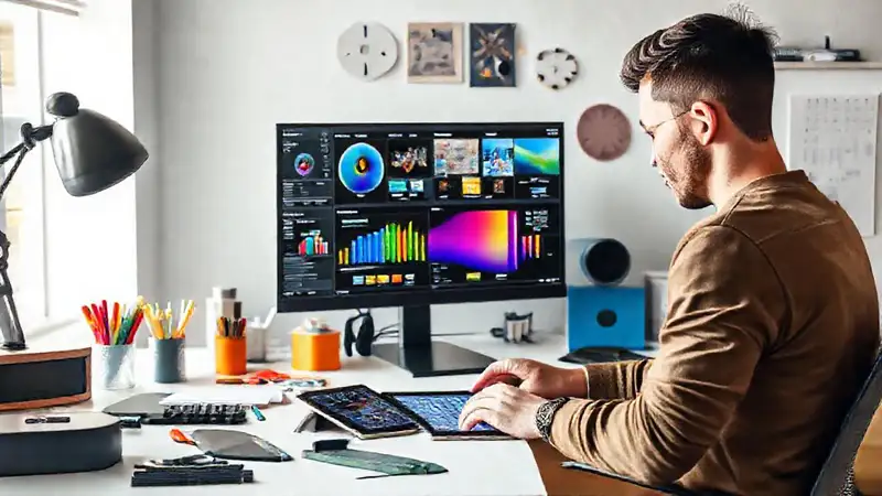 Diseñador moderno trabaja con herramientas digitales