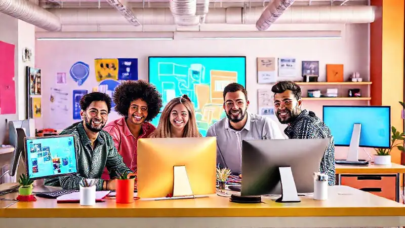 Un equipo creativo prospera en un espacio vibrante