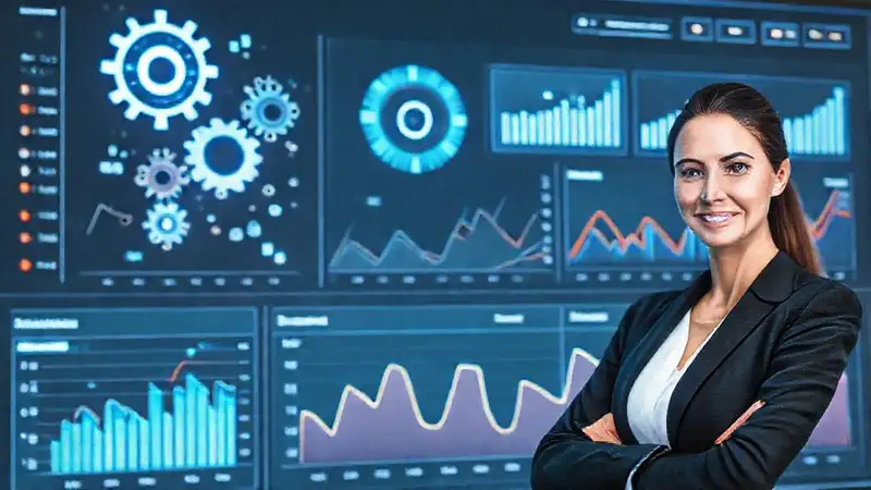 Una ejecutiva visualiza el plan estratégico digital