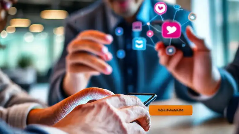 Manos tecleando en redes sociales vibrantes