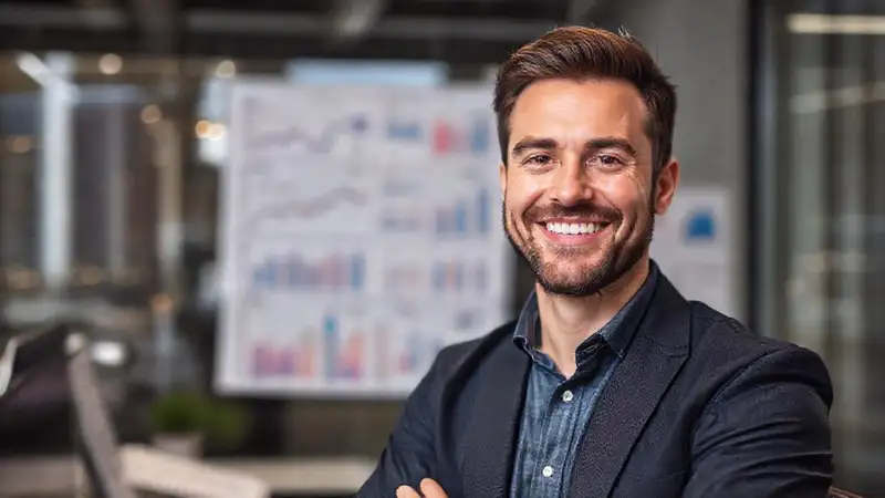 El empresario presenta datos con confianza