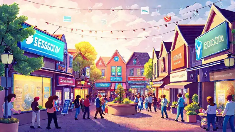 Plaza urbana digitalmente vibrante y alegre