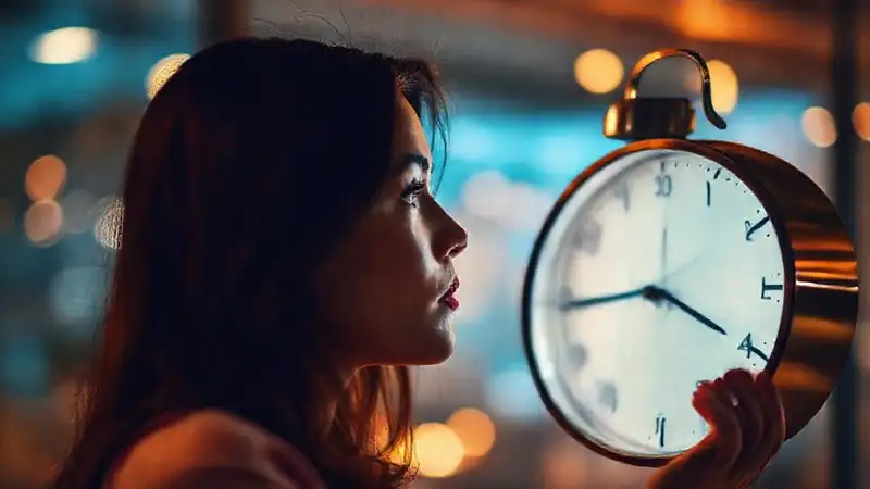 La mujer contempla el reloj