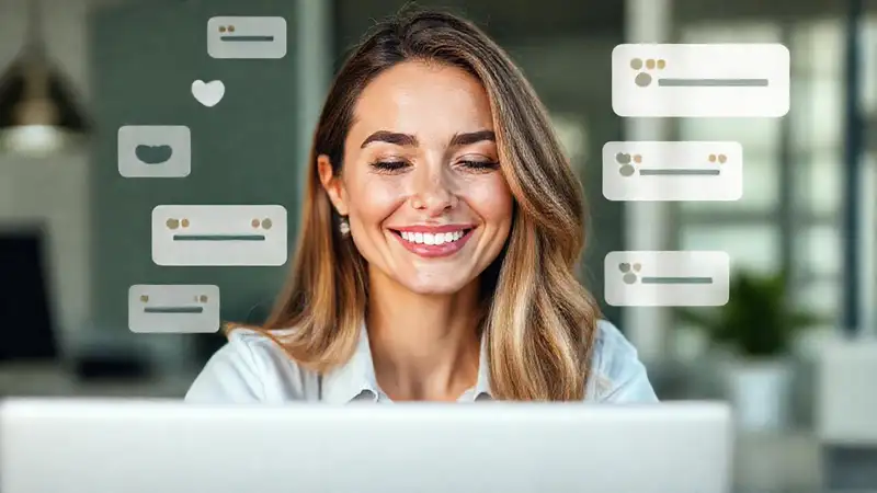 Mujer serena transmite confianza digitalmente