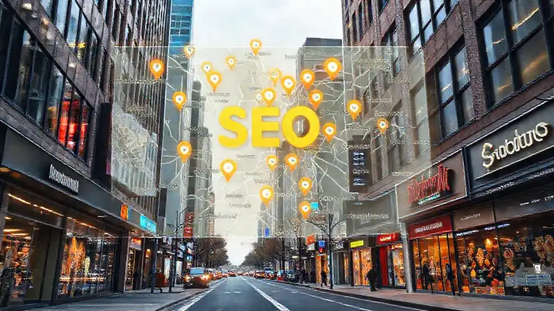 Infografía moderna muestra negocios locales en la ciudad