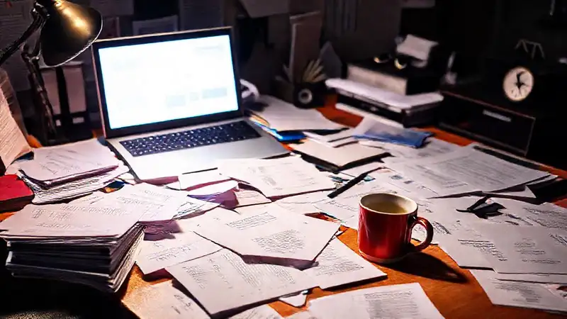 Escritorio de oficina moderno y dinámico