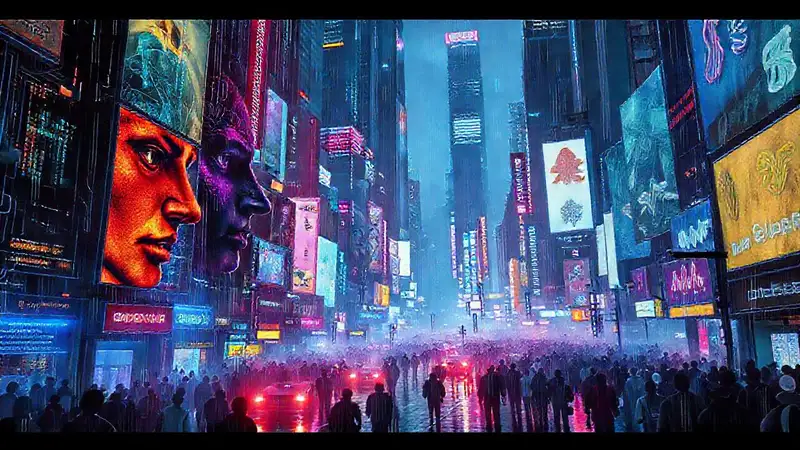 Ciudad cyberpunk: vibrante, distópica y oscura