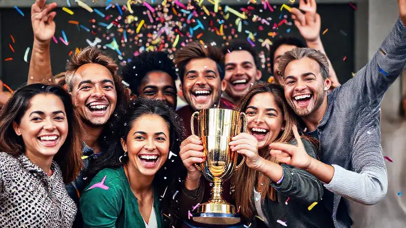 Diversos felices celebran con trofeo