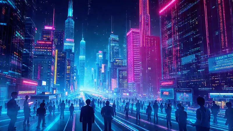 Una ciudad futurista, tecnológicamente brillante y optimista