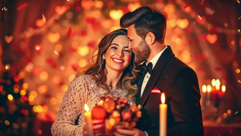 Un par romántico celebra la Navidad
